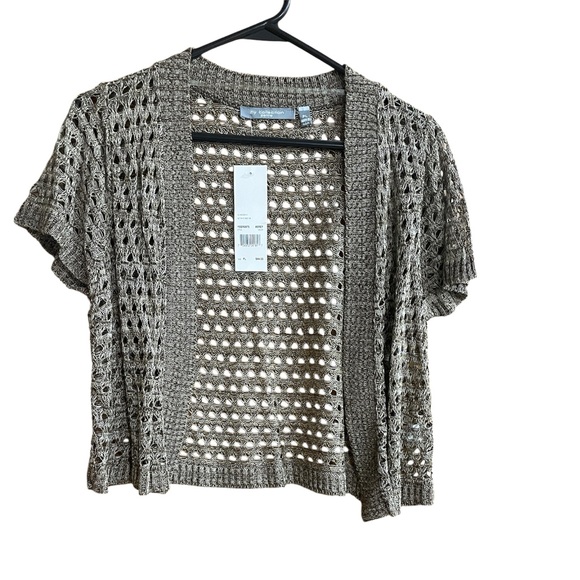NY Collection NWT Open Knit Short Sleeve Cardigan Size Petite Large - Picture 1 of 6